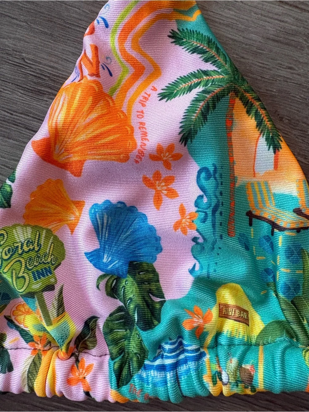 Kulani Kinis Sunlit Spritz Pink & Teal Tropical Print Halter Bikini Top Sz M